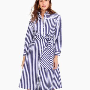 NEW J Crew Striped Blue White Shirt Dress with Tie-Waist Belt and POCKETS Sz 8